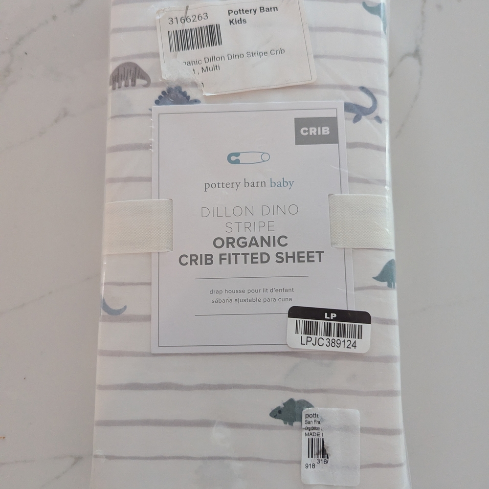 Pottery Barn Baby Dillon Dino Stripe Crib Sheet - Multi (Blue, Gray)